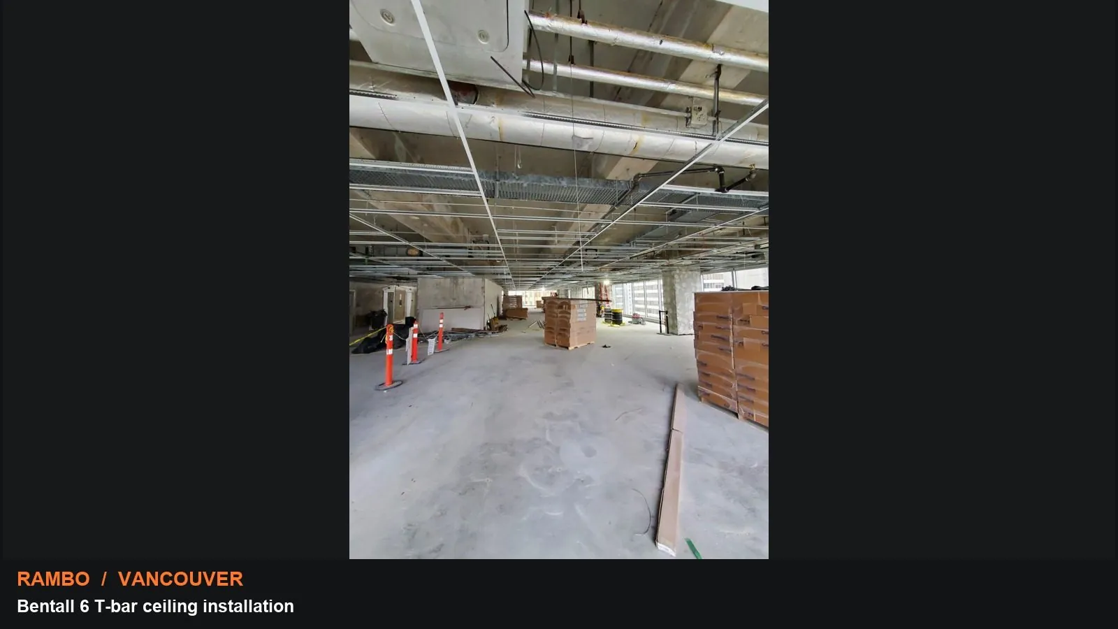 Bentall 6 T-bar ceiling installation: collage of actual supplied project photographs