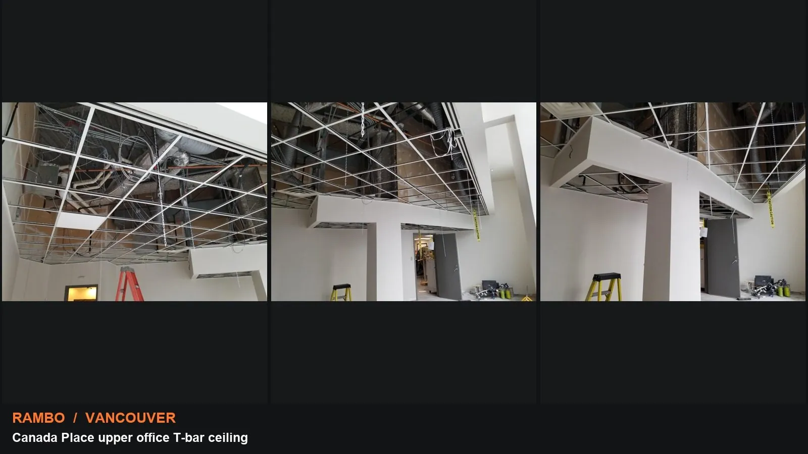 Canada Place upper office T-bar ceiling: collage of actual supplied project photographs
