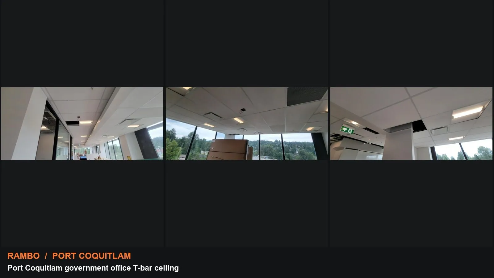 Port Coquitlam government office T-bar ceiling: collage of actual supplied project photographs