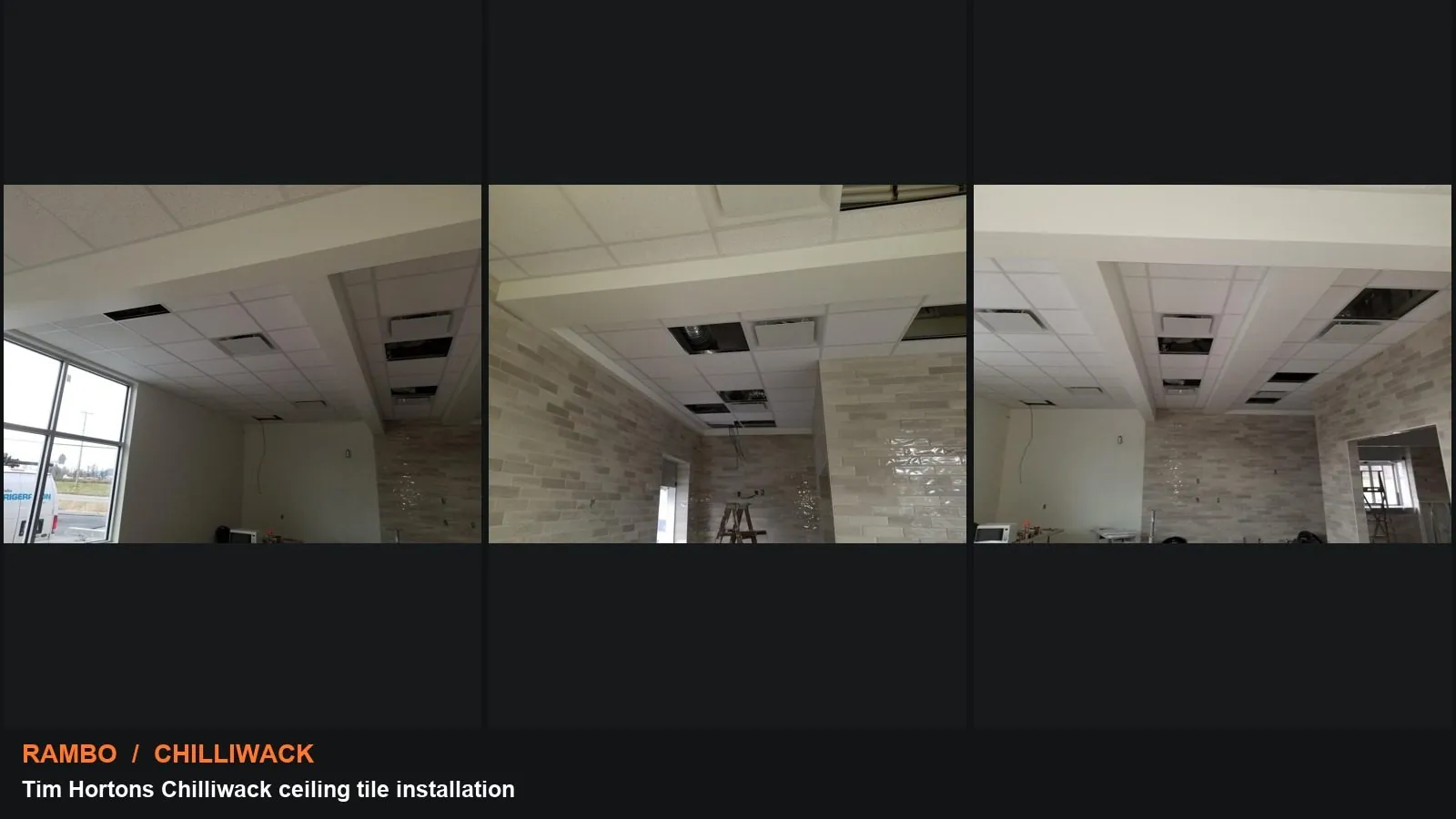 Tim Hortons Chilliwack ceiling tile installation: collage of actual supplied project photographs