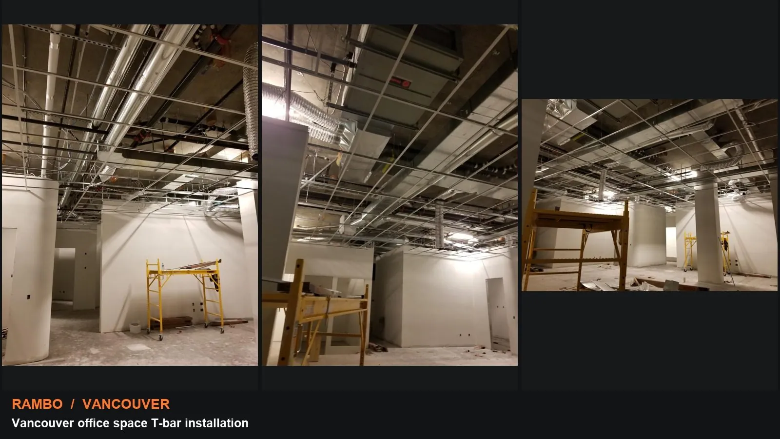 Vancouver office space T-bar installation: collage of actual supplied project photographs