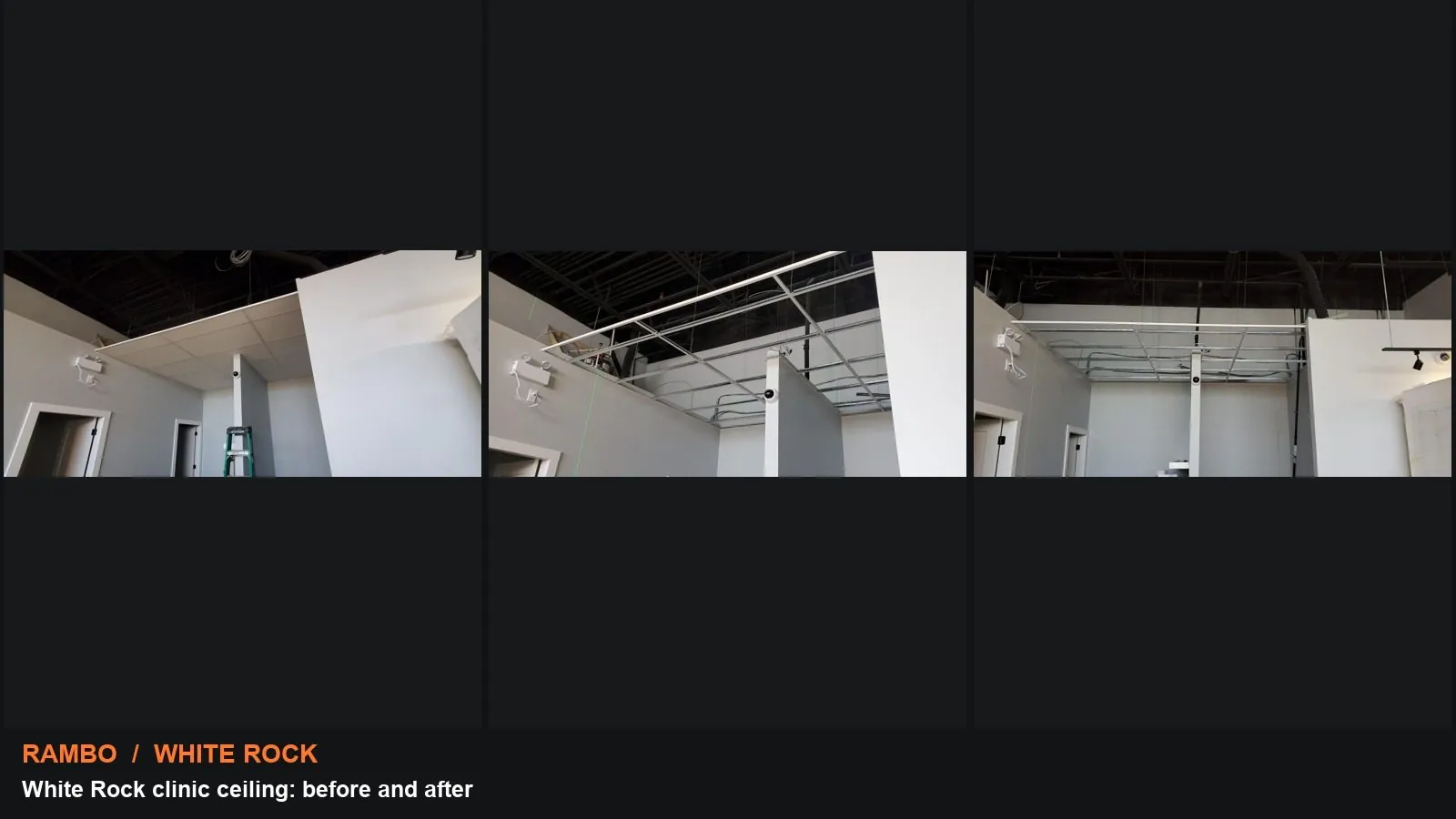 White Rock clinic ceiling: before and after: collage of actual supplied project photographs