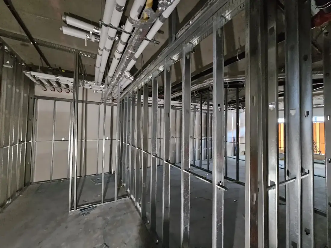 Steel stud partitions define the Langley tenant improvement layout.