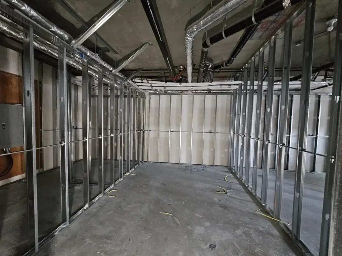 New wall framing before the next construction stage.