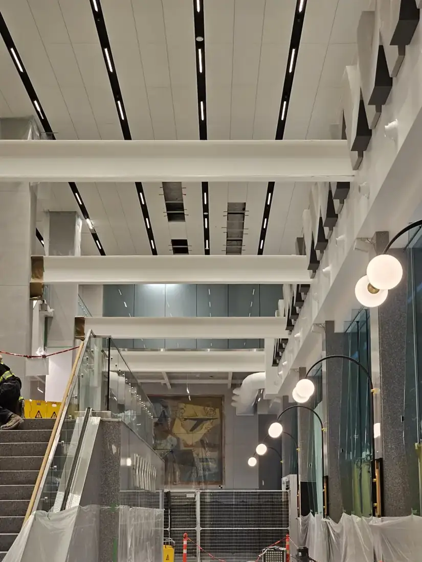 Celebration panels create a repeating ceiling pattern at The Post.